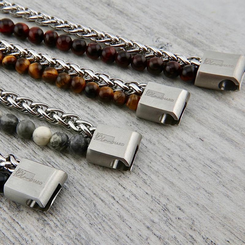 Bracelet Stone en acier et oeil de tigre