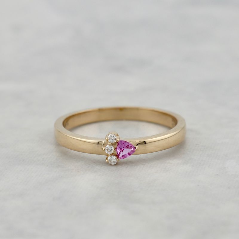 Bague Trillion en or 14K, diamant et saphir