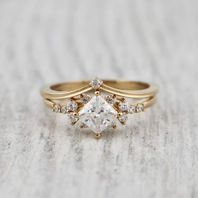 Bagues Ensemble d'alliances Princesse en or 10K et moissanites
