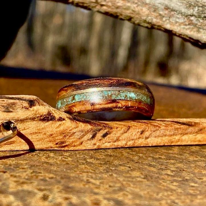 Bague en bois, turquoise et argent sterling, or 14K ou 18K personnalisée