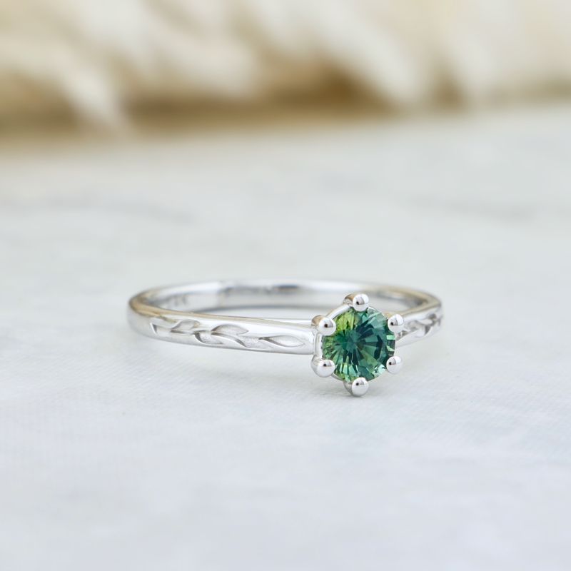 Bagues Ensemble d'alliances en or 14K - 18K ou platine et saphir Bleu - Vert