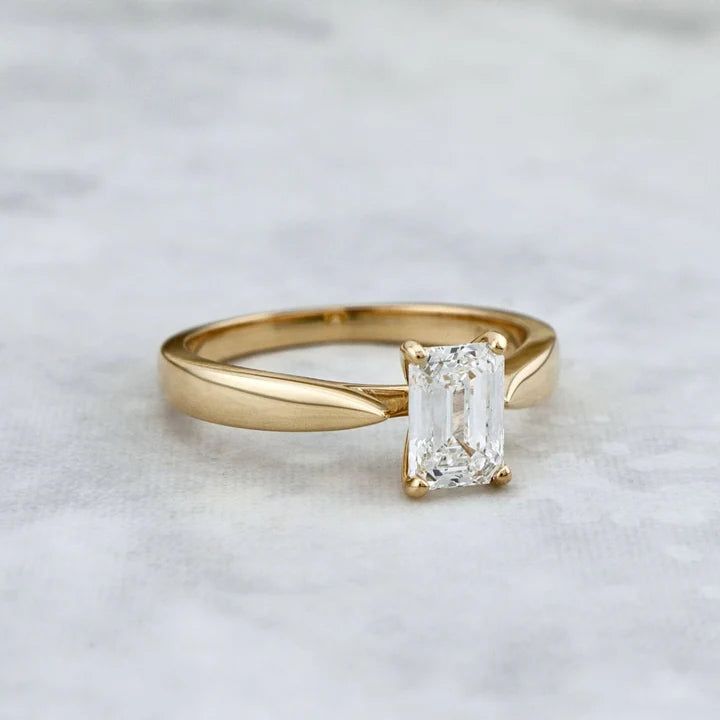 Bague solitaire Émeraude en or 14K - 18K ou platine et diamant 1 ct