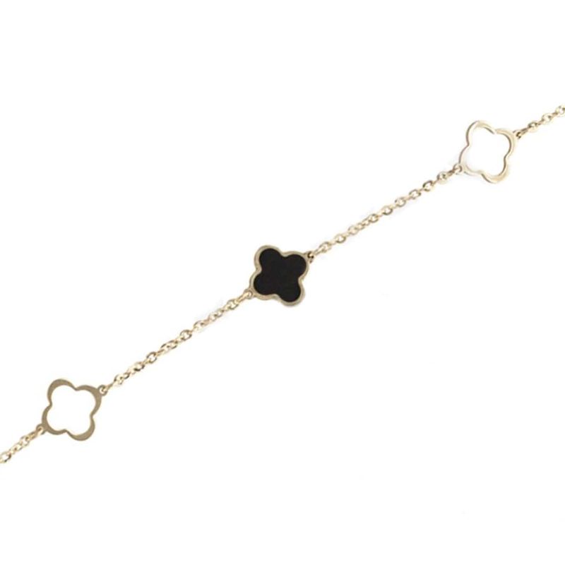 Collier Trèfles - clovers en or jaune 10K et onyx