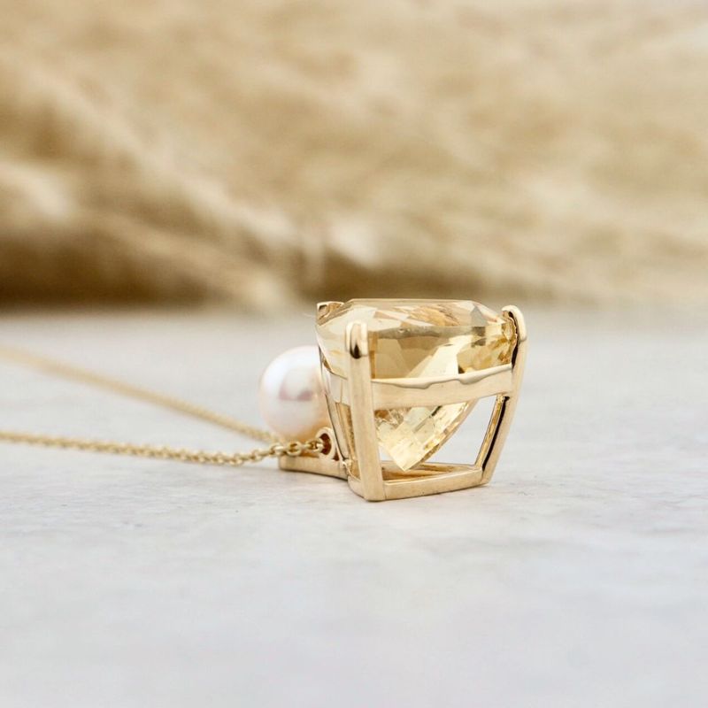 Collier Trillion en or 14K, perle et citrine