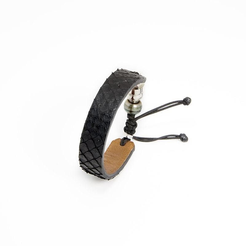 Bracelet en cuir de python, perle de Tahiti  et argent sterling