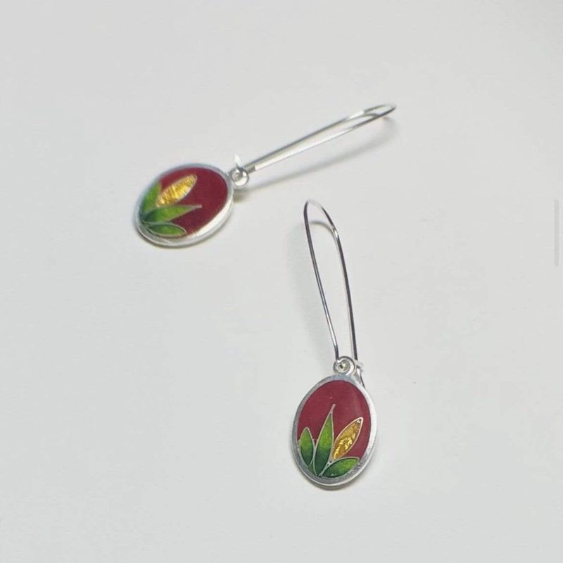 Boucles d'oreilles Ovales en argent fin et émail
