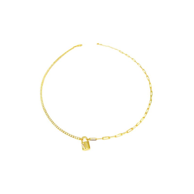 Collier Chaîne, cadenas et Tennis CZ en argent sterling