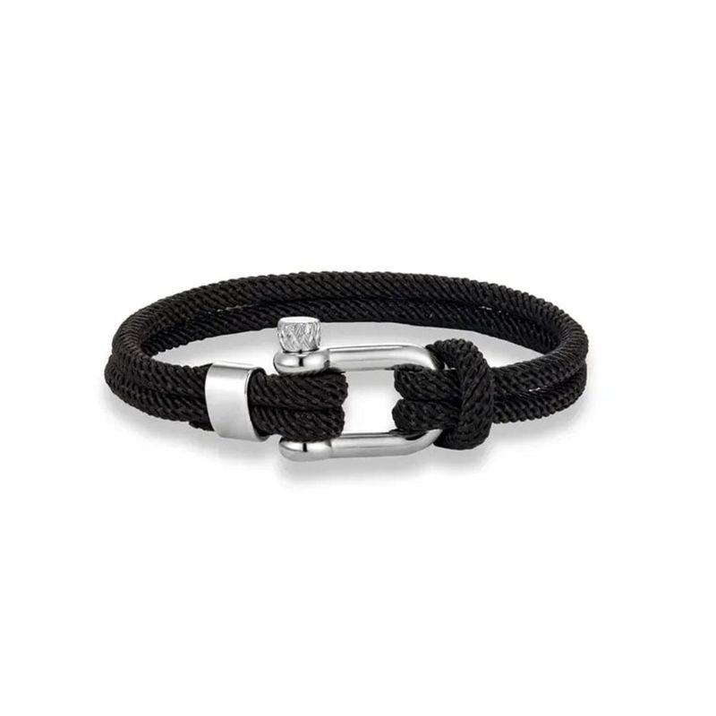 Bracelet Le Nautique en corde noir et acier