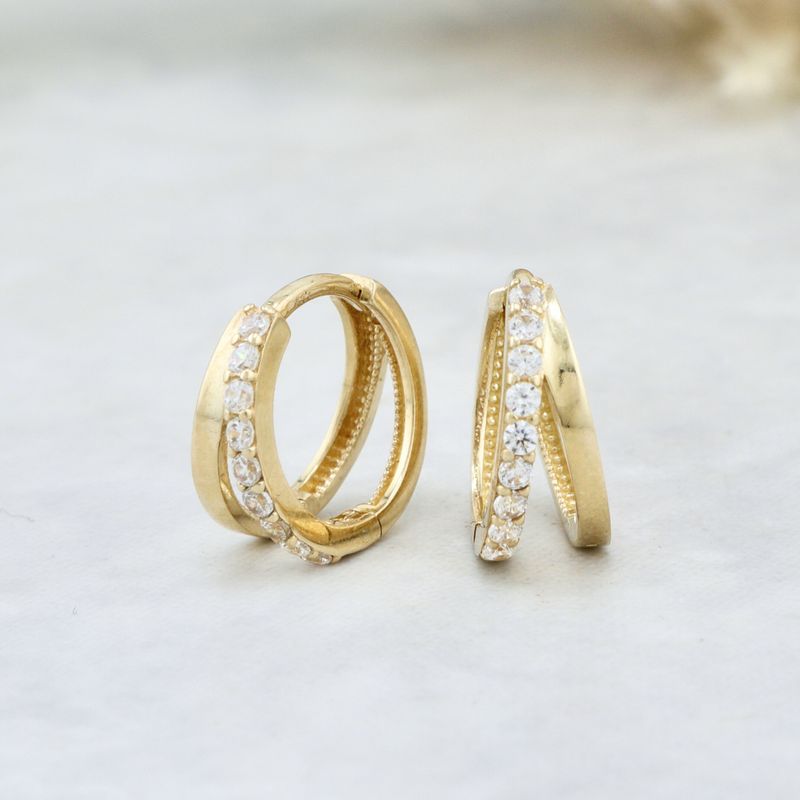 Boucles d'oreilles huggies Double rang en or 10K