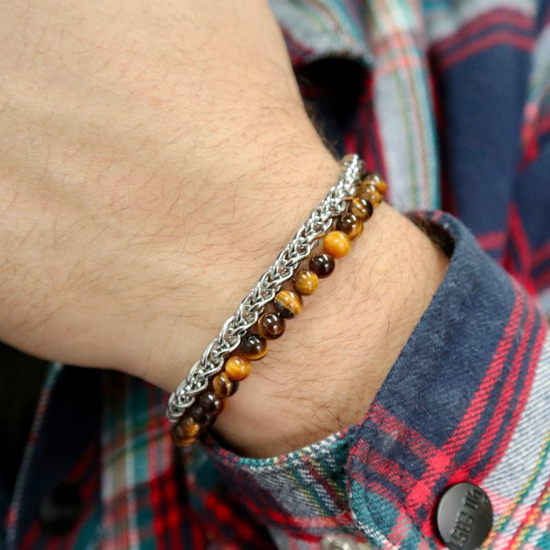 Bracelet Stone en acier et oeil de tigre