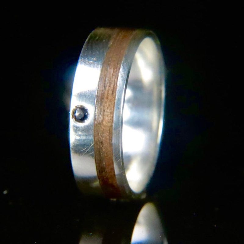 Bague en bois, argent sterling ou or 14K - 18K et saphir noir personnalisée