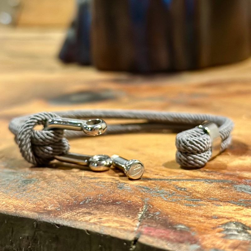 Bracelet Le Nautique en corde grise et acier