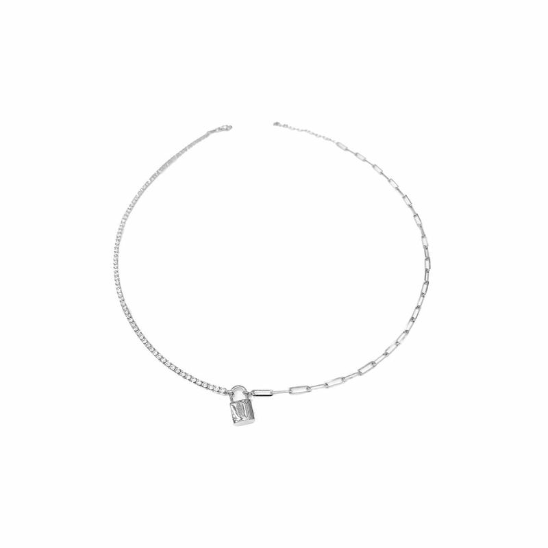 Collier Chaîne, cadenas et Tennis CZ en argent sterling