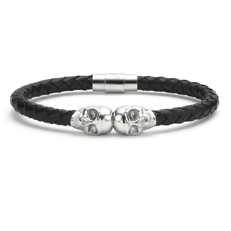 Bracelet Double tête de mort en cuir
