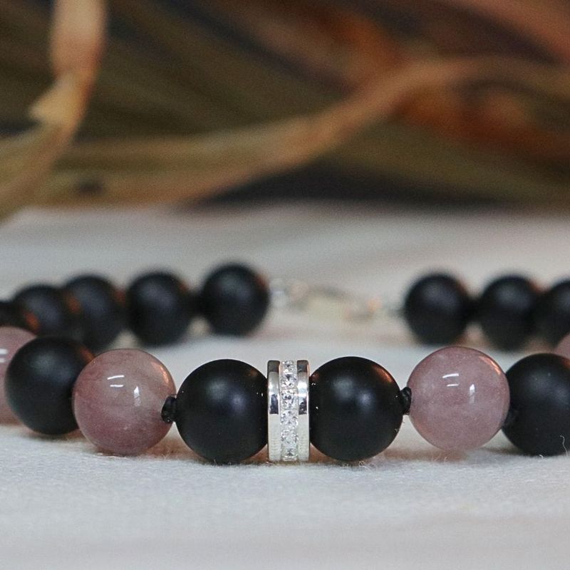 Bracelet quartz, onyx et argent sterling