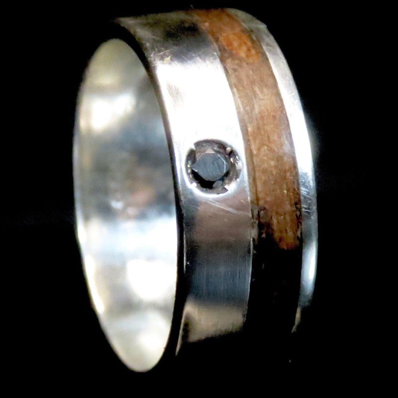 Bague en bois, argent sterling ou or 14K - 18K et saphir noir personnalisée