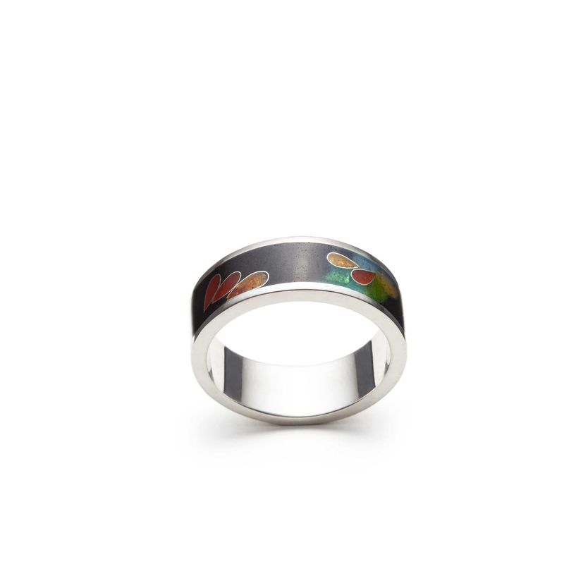 Bague contemporaine en argent fin, émail et or 24K