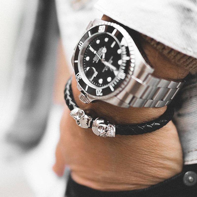 Bracelet Double tête de mort en cuir