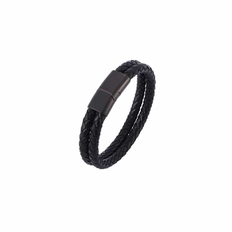 Bracelet La Force en cuir tressé double et acier