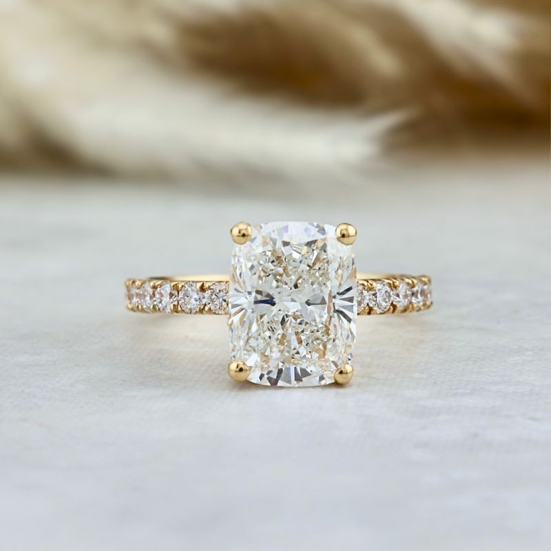 Bague solitaire Halo ct en or 14K - 18K ou platine et diamant cushion 2.5 ct
