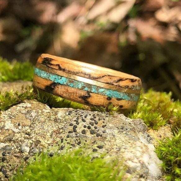 Bague en bois, turquoise et argent sterling, or 14K ou 18K personnalisée