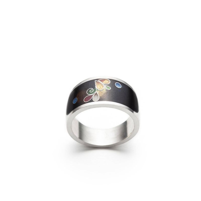Bague Floral en argent fin et émail et or 24K