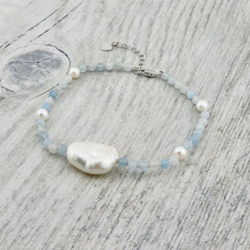 Bracelet Aqua en perles, aigues-marines et argent sterling