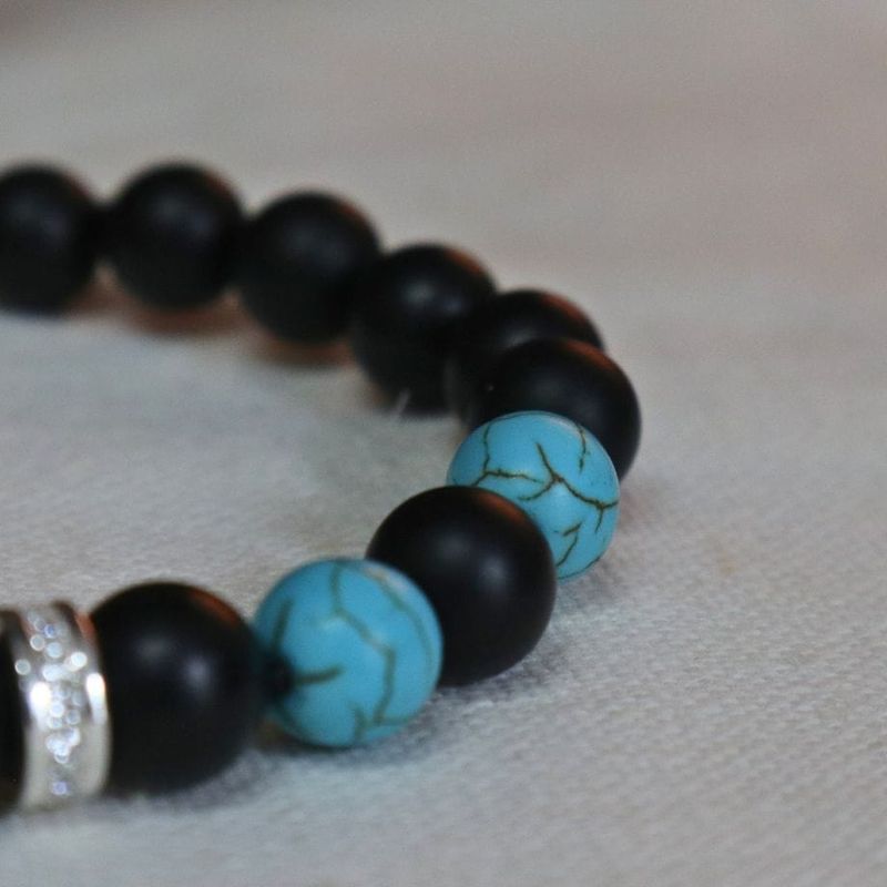 Bracelet turquoise, onyx et argent sterling