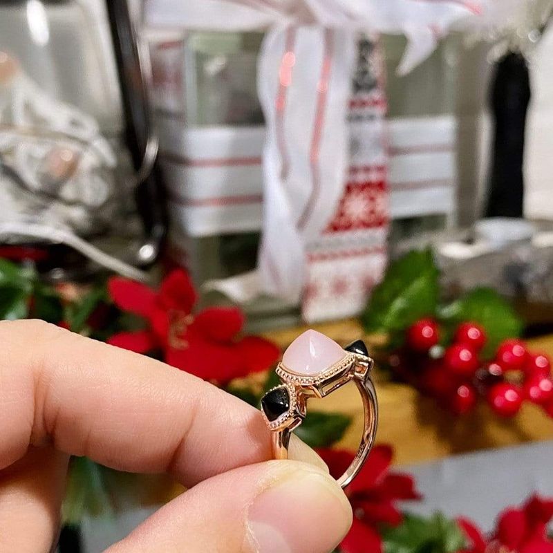 Bague Punk doux agate noire et rose en argent 925 plaqué or rose