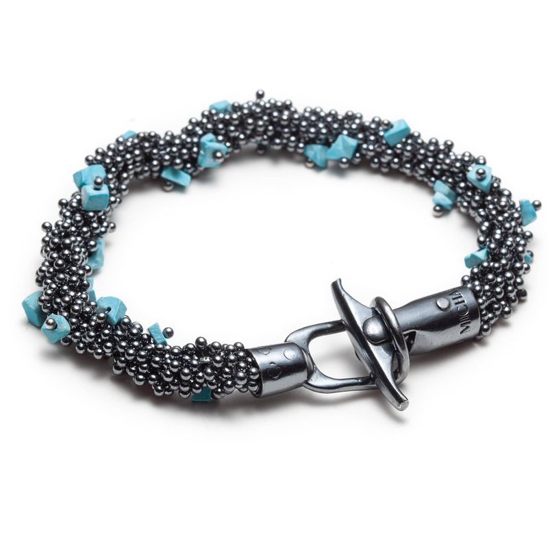 Bracelet ShikShok en argent oxydé avec turquoises