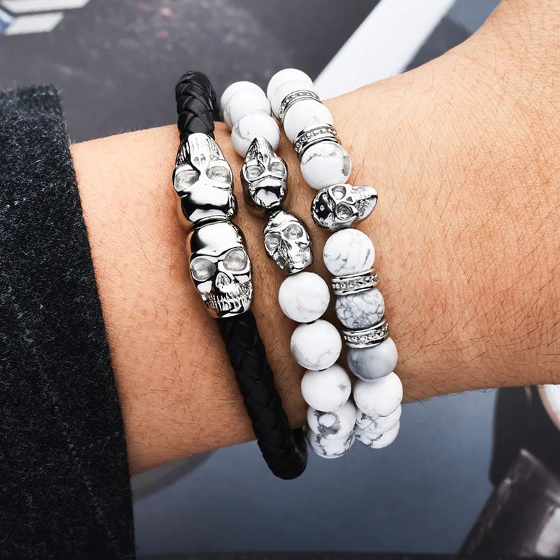Bracelet Double tête de mort en cuir