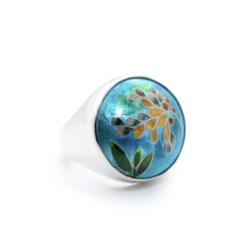 Bague Floraison en argent fin, émail et or 24K