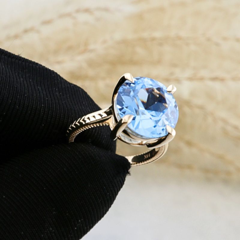 Bague Solitaire en or 14K - 18K ou platine et saphir