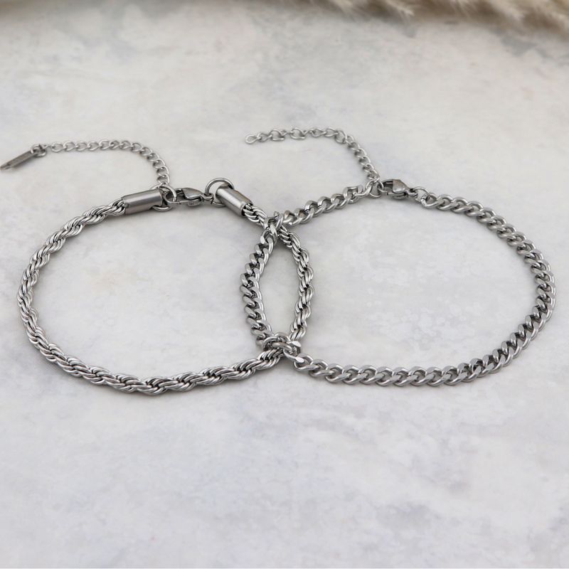 Duo de bracelets Torsade & Gourmette en acier