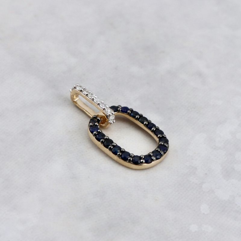 Pendentif en or 14K, diamants et saphirs