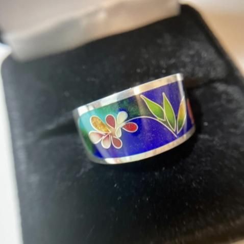 Bague Floraison en argent fin, émail et or 24K