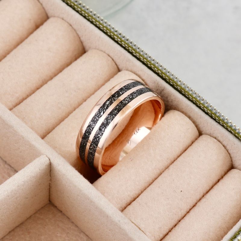 Bague jonc Météorite et argent sterling ou or 14K - 18K