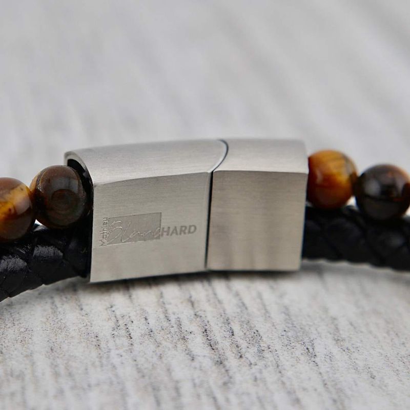 Bracelet Stone en cuir, acier et oeil de tigre
