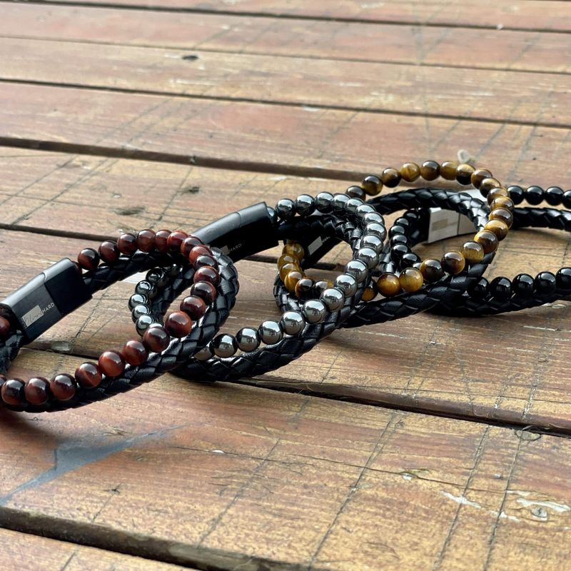 Bracelet Stone en cuir, acier et agate