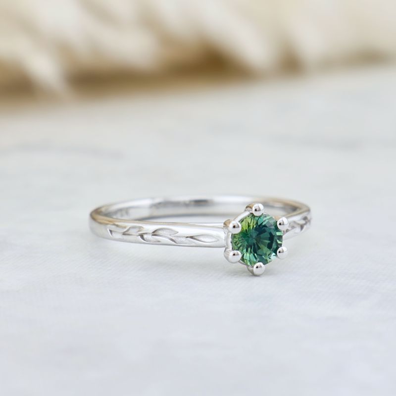 Bagues Ensemble d'alliances en or 14K - 18K ou platine et saphir Bleu - Vert