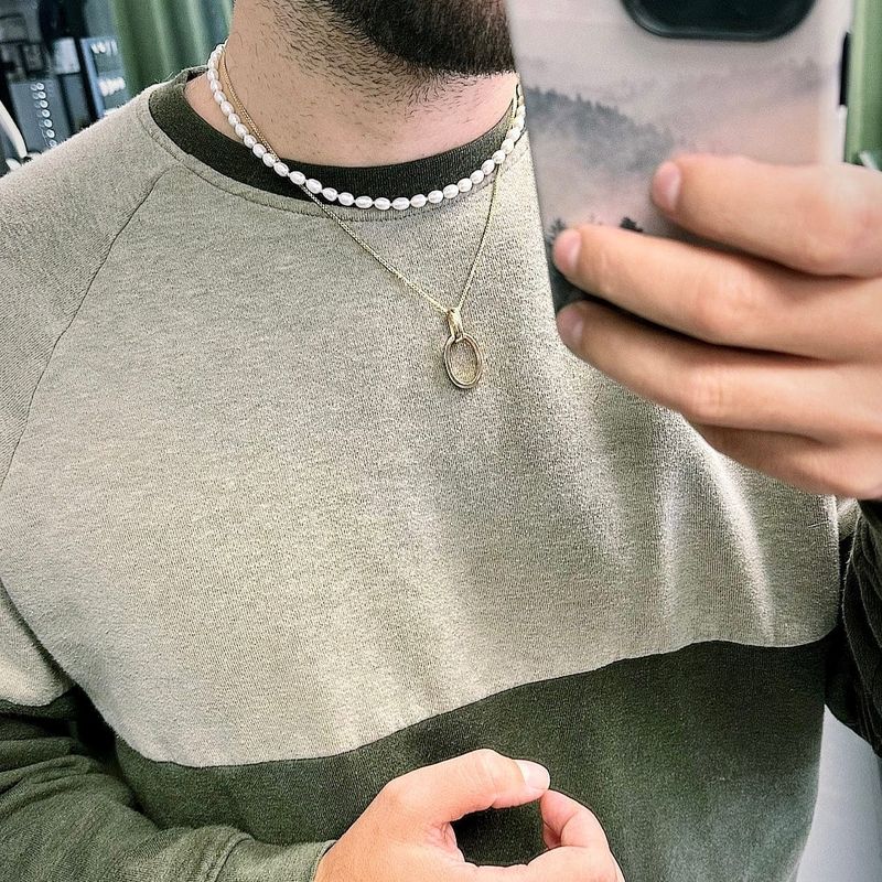 Collier de perles de riz et argent sterling