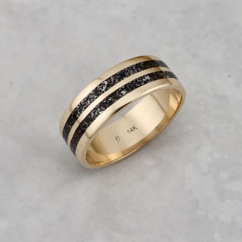 Bague jonc Météorite et argent sterling ou or 14K - 18K
