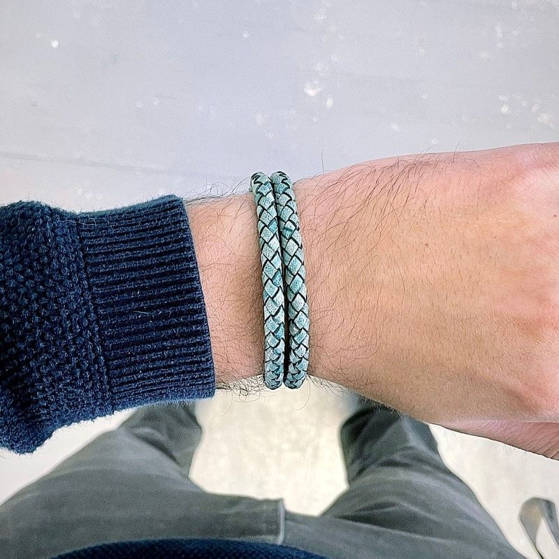 Bracelet La Force en cuir tressé double et acier