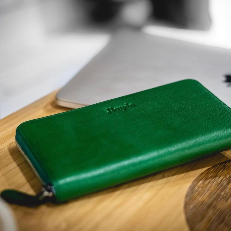 Portefeuille Mya en cuir vert