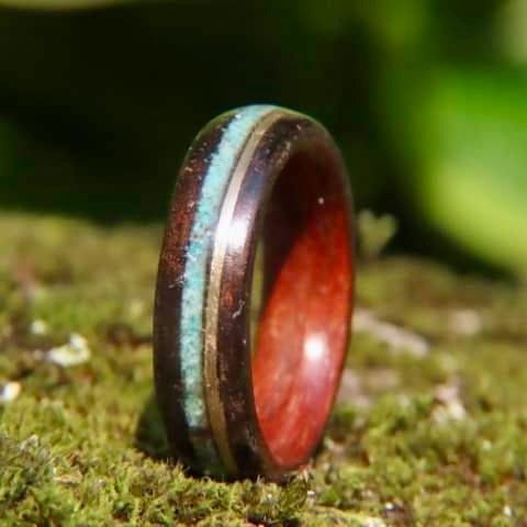 Bague en bois, turquoise et argent sterling, or 14K ou 18K personnalisée