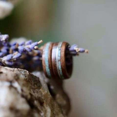 Bague en bois, turquoise et argent sterling, or 14K ou 18K personnalisée