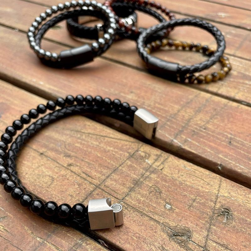 Bracelet Stone en cuir, acier et agate