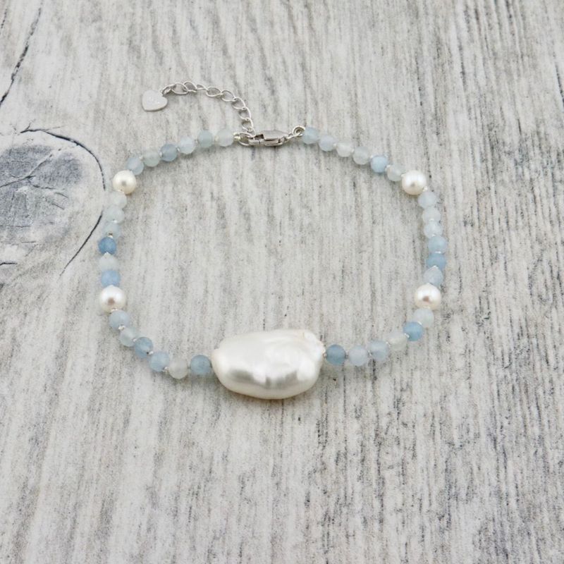 Bracelet Aqua en perles, aigues-marines et argent sterling