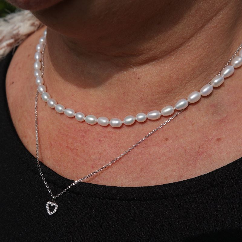 Collier de perles de riz et argent sterling