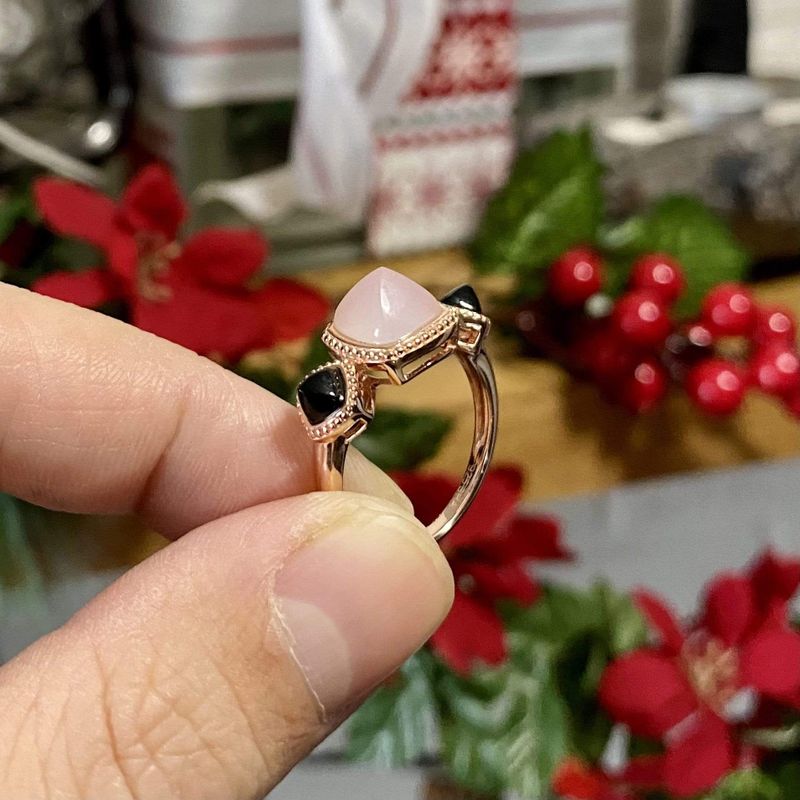 Bague Punk doux agate noire et rose en argent 925 plaqué or rose